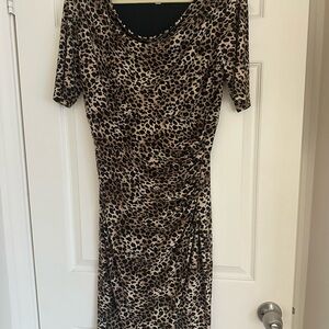 Evan Picone Brown Leopard Print Short Sleeve Dress